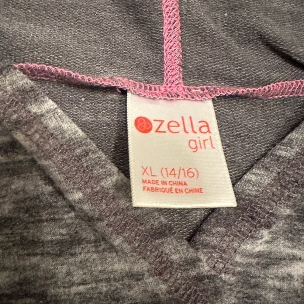 Zella Girl Grey Hooded Popover Sweater Cotton Blend Size 14-16 Girls - Picture 3 of 7